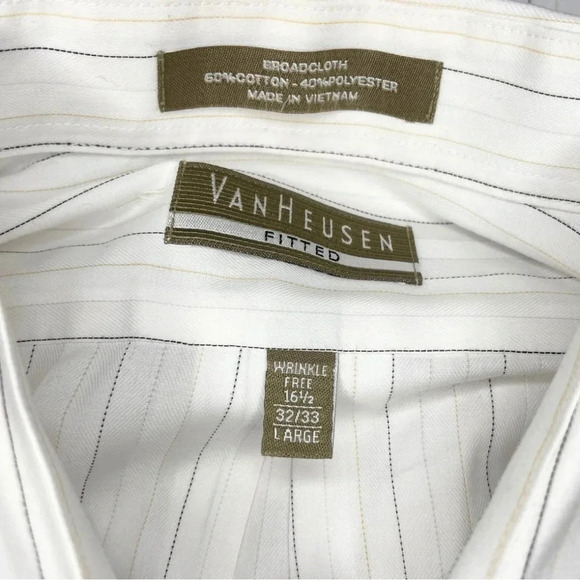 Van Heusen Men's White Striped Fitted Wrinkle-Free Button-Down Shirt Size L - Picture 2 of 5